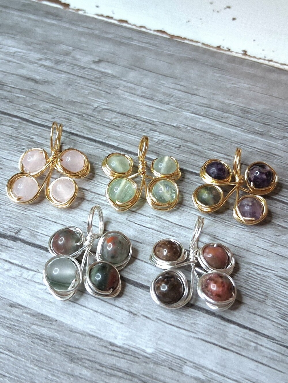 Assorted Gemstone Beaded Butterfly Pendants, 1"